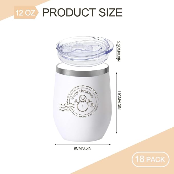 YOUKE OLA 18 Pack Stainless Steel Powder Coated Wine Tumbler with Ceramic Lining, Double-Wall Vacuum Insulated Travel Coffee Mug with Lids for Laser Engrave, DIY Gift, 12oz White