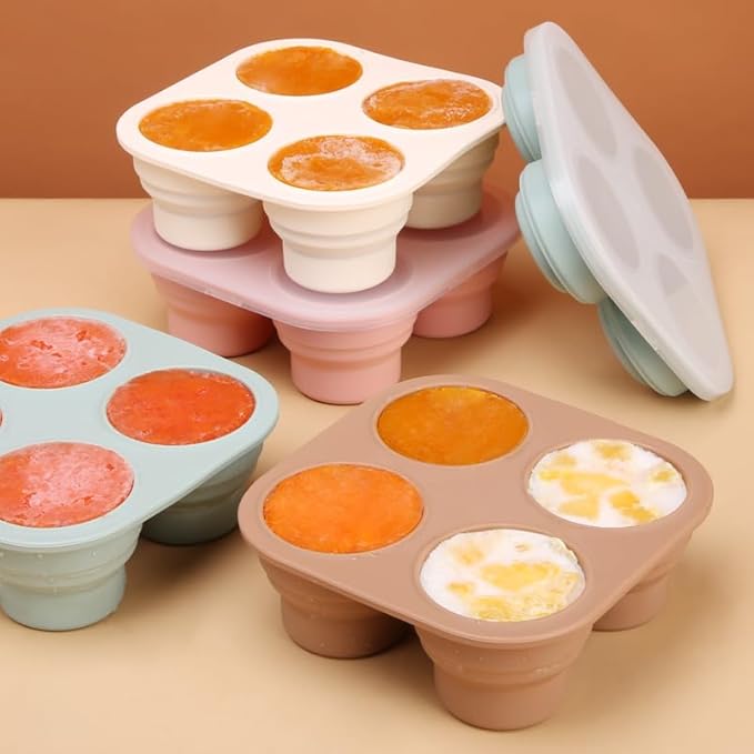 Silicone Freezer Tray with Lid - Stackable 2 oz Large Ice Cube Molds for Homemade Purees, Egg Bites, Broth Food Storage - Dishwasher Safe - MILK WHITE