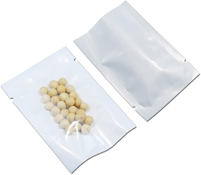 PABCK 300 Pcs 3.1x4.7 inch (Usable Size 2.75x4.3 inch) White Clear Front Open Top 2.8mil Plastic Vacuum Pouch Heat Sealable Bags for Food Storage Packets Mini Sample with Tear Notches