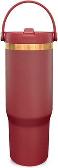 30 oz Tumbler with Handle and Straw, Vacuum Insulated Tumblers with Flip Straw and Top Handle, Leakproof Powder Coated Tumbler, Stainless Steel Travel Mug for Coffee Water (Red, 1 Pack)