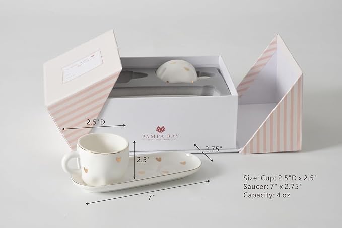 Pampa Bay Heart To Heart Set of 2 Espresso Cups & Saucers