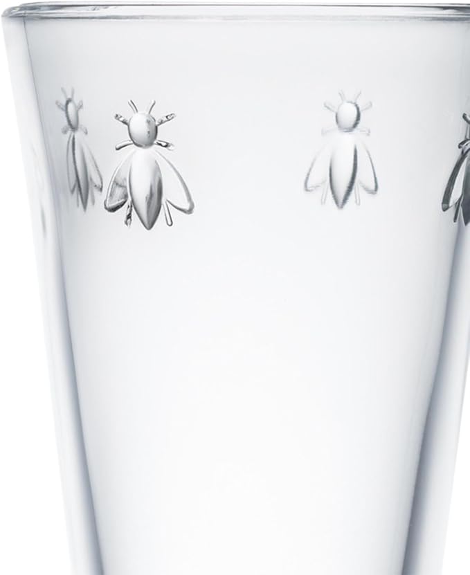 La Rochere, Set of 6, Tall Drinking Glasses (6.3" Tall - High Ball), 15.6 Oz Each, Napoleonic Bee Pattern