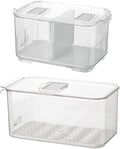SANNO Fridge Produce Saver Stackable Refrigerator Organizer Keeper with Lids and Removable Drain Tray for Veggie, Berry, Fruits and Vegetables,Pack of 2