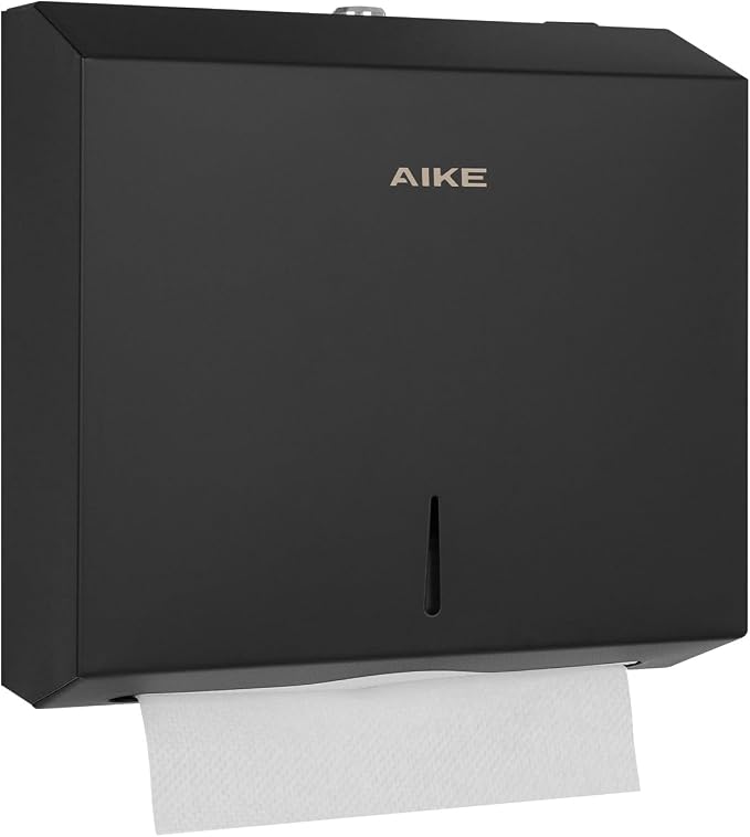 AIKE Automatic Commercial Soap Dispenser and Wall Mount Paper Towel Dispenser Bundle, Model AK1205& AK5180 Black