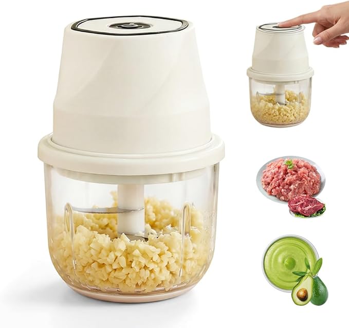 Electric Garlic Chopper, 2026 Upgraded Food Processor, USB Rechargeable Portable Wireless Veggie Chopper with 6 Stainless Steel Blades for Garlic, Onion, Chili, Nuts and Meat (white)