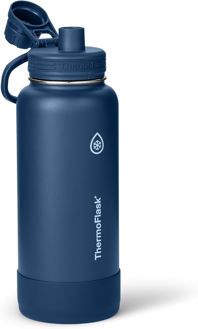 ThermoFlask Insulated Water Bottle with Spout Lid (32 oz, Navy) - Leakproof, Stainless Steel Water Bottle for Cold & Hot Drinks, Travel & Daily Hydration