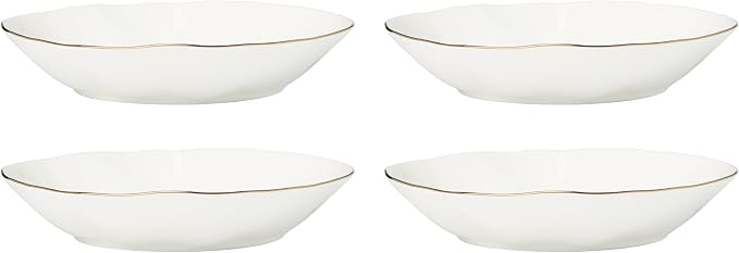 Lenox Dinnerware Set, Blue Bay White Pasta Bowls, Set of 4, Service For 4, Dishwasher and Microwave Safe, Made of Porcelain, 24 Ounce Capacity, Salad Bowl, Pasta Bowl, Gold Branding (White, 4 Pieces)