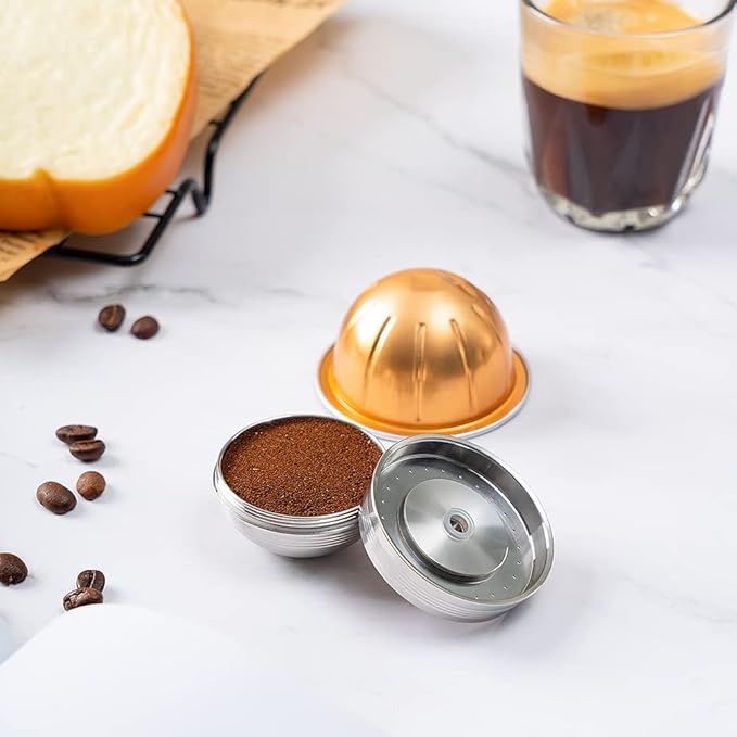 BENFUCHEN Stainless Steel Reusable Vertuo Capsule Compatible With VERTUO NEXT+EMPTY Refillable Alumium-VERTUO-Pods-80+150+230ml Each 2 Pcs +Coffee Tamper ForNespressoVertuoNext Reusable Pods