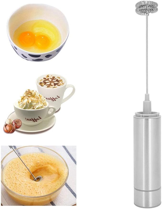 Stainless Steel Electric Milk Frother, Handheld Egg Beater Mixer, Double Spring Mixing Head, 19000RPM Speed, for Coffee Shops, Restaurants, Home, Includes 2 Detachable
