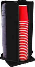 Restaurantware Restpresso 9 x 18 Inch Coffee Cup and Lid Organizer 1 Revolving Cup and Lid Holder - 4 Section Countertop Black Bamboo Cup and Lid Dispenser For Restaurants Homes or Offices
