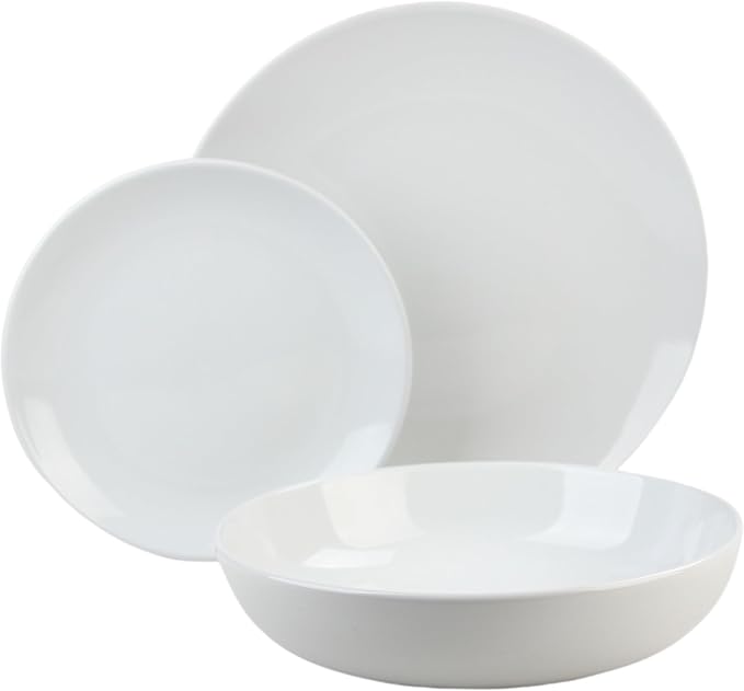 10 Strawberry Street 12 Piece Coupe Stoneware Dinnerware Set with Dinner Bowl, Service for 4, White
