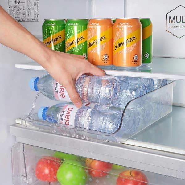 Adjustable Soda Can Dispenser for Refrigerator –Expandable Width PET Drink Organizer, Stackable Space-Saving Fridge Organizer for Cans & Bottles – 2 Pack