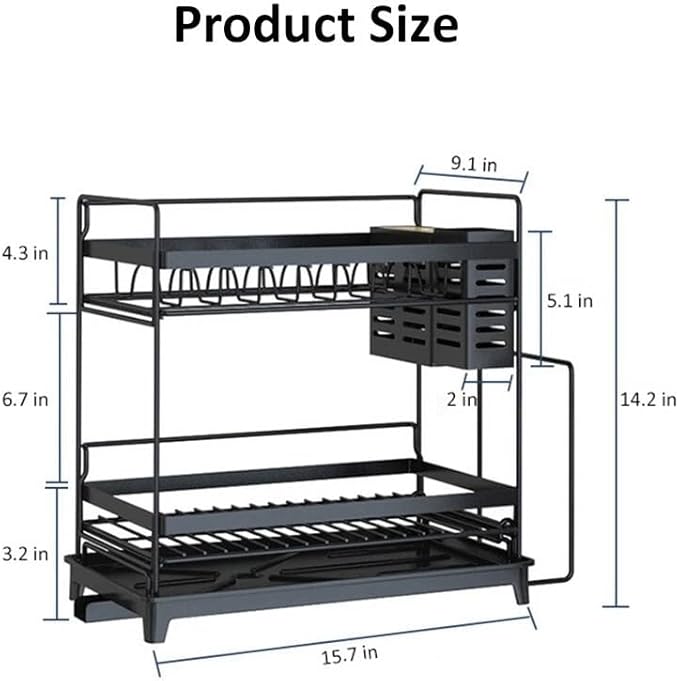 2 Tier Over Sink Dish Drying Rack Stainless Steel Kitchen Dish Drainer Organizer