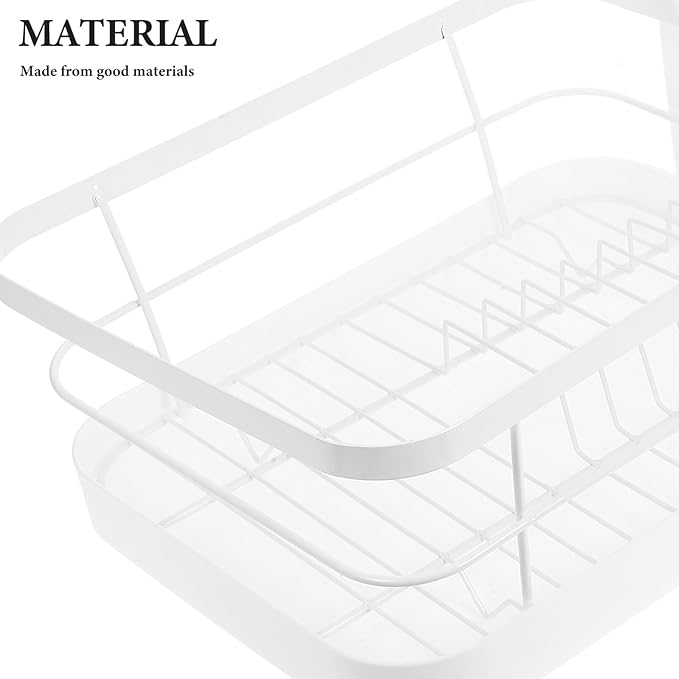Garneck Kitchen Dish Drying Rack Over Sink, White Large Capacity Plate and Bowl Drainer with Chopstick Holder, Countertop Storage Organizer for Home Kitchen, Holds 9 Plates and 12 Bowls