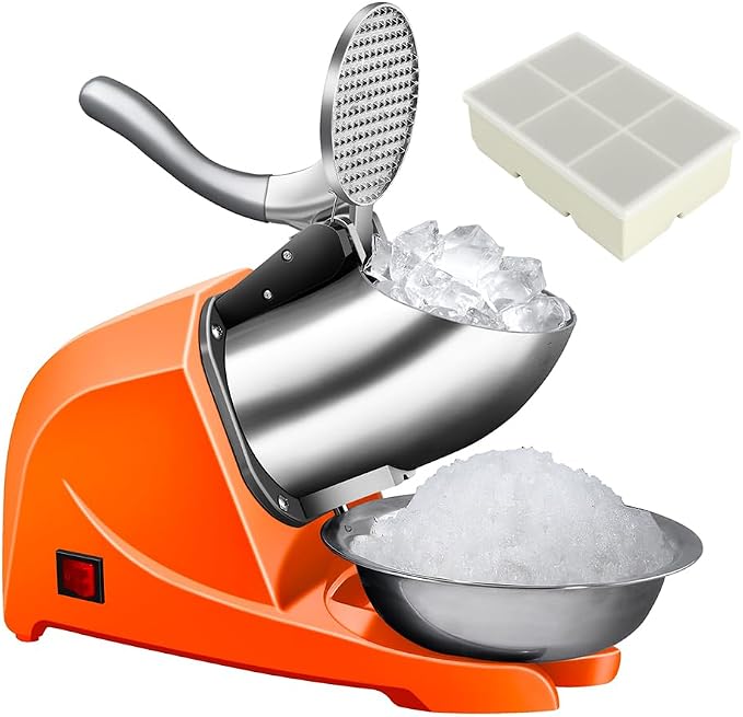 4-Blades Ice Shaver, Electric Shaved Ice Machine Ice Shaver Machine,200lbs/hr ice Crusher with Ice Pick for Home and Commercial Use（Orange）