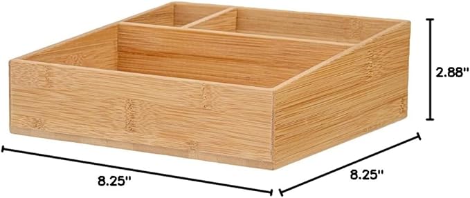 Restaurantware-8.3 x 8.3 x 2 Inch Coffee Condiment Organizer, 1 Square Creamer Organizer - 3 Compartments, Break-Resistant, Bamboo Coffee Accessory Caddy, Won't Chip, For Sugar Packets And Creamers