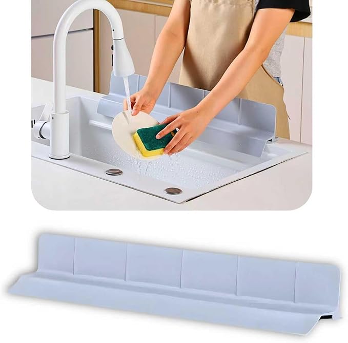 Extra Wide Silicone Sink Splash Guard – Extended Edge for Maximum Coverage, Strong Suction, Mess-Free Dishwashing & Cooking (Bright Gray, 30 Inches)