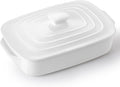 Large Ceramic Casserole Dish with Lid, 4.0 Quart Covered Rectangular Stoneware Baking Dishes for Oven, Deep 9x13 Inch Lasagna Pans for Baking and Serving, Perfect for Christmas, White