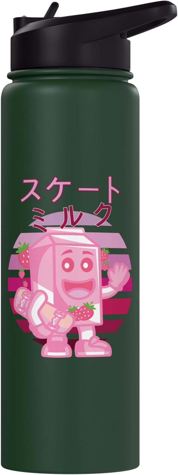 Retro 90s Japanese Skateboarding Strawberry Milkshake Carton Stainless Steel Insulated Water Bottle