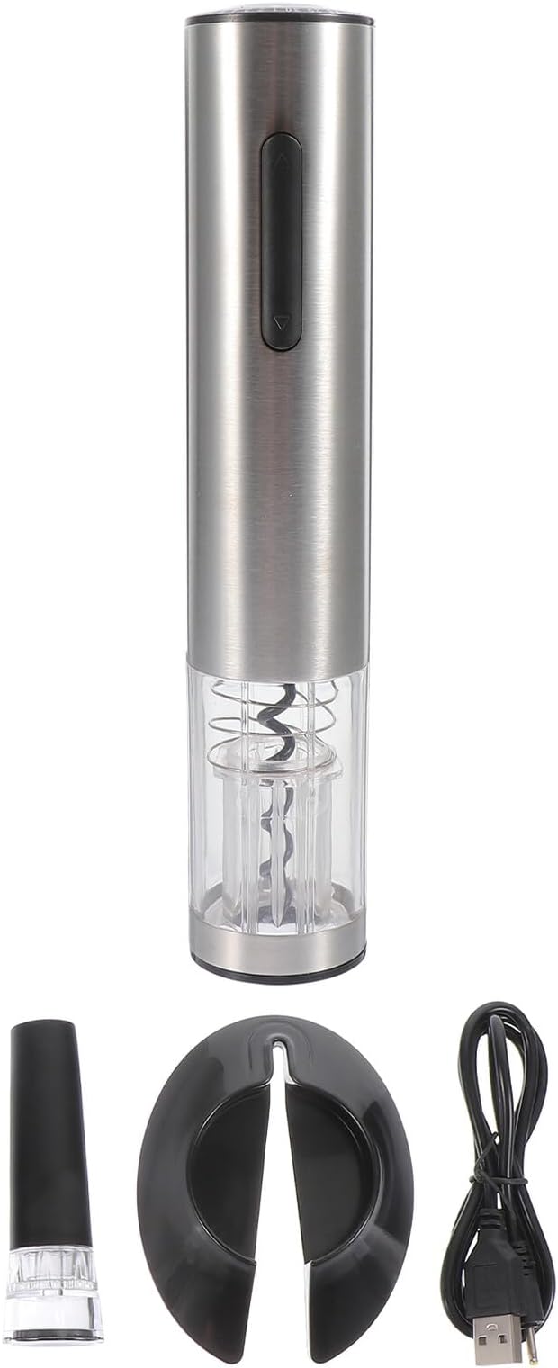 Lurrose Automatic Electric Wine Opener Rechargeable Stainless Steel Corkscrew with Vacuum Stopper and USB Charging Cable Practical Lightweight Wine Bottle Opener for Home Party and