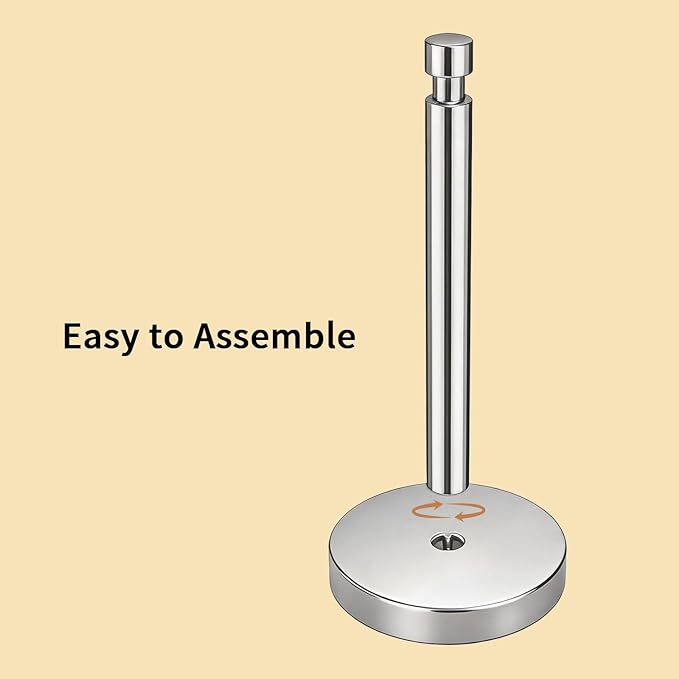 YUMORE Paper Towel Holder Countertop, Paper Towel Holder with Weighted Base Non Slip, Standing Paper Towel Roll Holder for Kitchen Bathroom, Stainles Steel (Chrome)