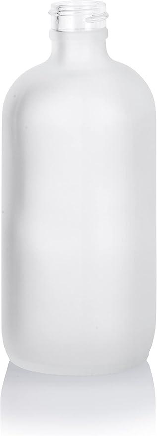 JUVITUS 8 oz Frosted Clear Glass Boston Round Bottle with White Lotion Pump (12 Pack)