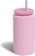 Glass Cups with Lids and Straws, 16oz Stainless Steels Cups, Beer Cups, Iced Coffee Cup, Smoothie Cup, Sublimation Tumbler, Pink (Smooth Polished Finish, Sublimatable)