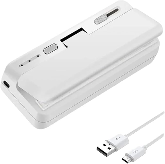 Vacuum Sealer Machine, Mini Plastic Bag Sealer Heat Sealing Machine Food Packaging Bags Clip Handheld Rechargeable,Food Sealer(White)