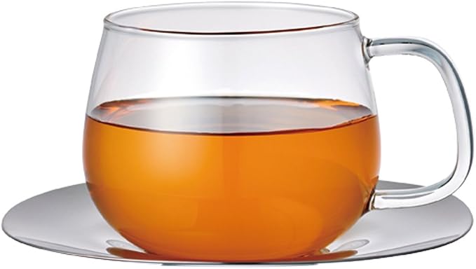 KINTO 8338 Cup & Saucer, 11.8 fl oz (350 ml), Stainless Steel, Heat Resistant Glass, Gift