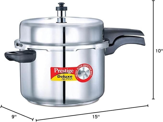 Prestige 8-Liter Deluxe Alpha Induction Base Stainless Steel Pressure Cooker, Small, Silver