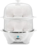 Elite Gourmet EGC1405W 2-Tiered Rapid Egg Cooker, 5-Egg Poacher, Omelets, Soft, Medium, Hard-Boiled Eggs with Auto Shut-Off and Buzzer, BPA Free, 14 eggs, White