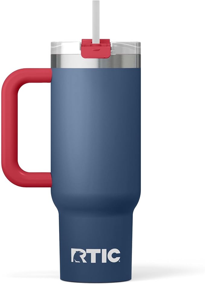 RTIC 30 oz Road Trip Tumbler Double-Walled Ceramic Lined InsulatedStainless Steel Portable Travel Coffee Mug Cup with Lid, Handle and Straw, Patriot
