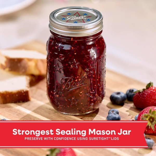 Ball Americana Regular Mouth Glass Mason Jars with Lids and Bands, Used for Canning, Pickling, Juice, Jam, Jelly, Pint Size 16 Ounce, 4 Count, Pack of 3 (12 Jars Total)