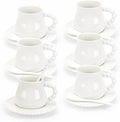 Espresso Cups with Set of 6 Saucers and Spoons, 8 oz Porcelain Coffee Cup Mugs for Latte, Au Lait, Flat White, Mocha, Tea, Elegant Tea Mugs Set, Dishwasher & Microwave Safe