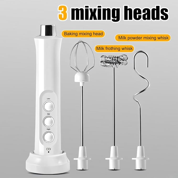 Rechargeable Milk Frother, Handheld Electric Mini Foam Maker with 3 Adjustable Speed for Coffee, Latte, Hot Chocolate, Portable Drink Mixer and Whisker