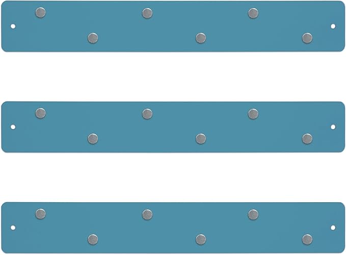 Three by Three Mini Magnetic Strip Bulletin Board – 14" x 2" Stainless Steel Organizer with Magnets & Wall-Mounting Hardware for Home, Office, or Dorm (3 Pack) Sky Blue