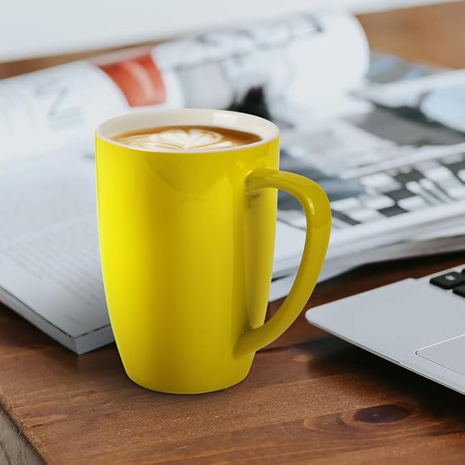 homEdge Porcelain Mug Set, 16 Ounces Cup for Tea, Latte, Mocha, Hot Chocolate, Set of 6, Yellow