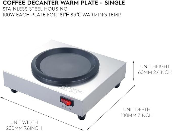 Commercial Coffee Decanter Warm Plate (Single Plate), Stainless Steel Structure with Non-Stick Aluminum Plate Shaped for Standard Decanter, Ideal for Cafe, Break Room, Buffet, Event and Commercial Use