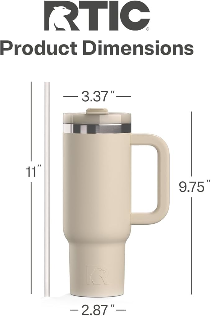 RTIC 30 oz Road Trip Tumbler Double-Walled Ceramic Lined InsulatedStainless Steel Portable Travel Coffee Mug Cup with Lid, Handle and Straw, Beach