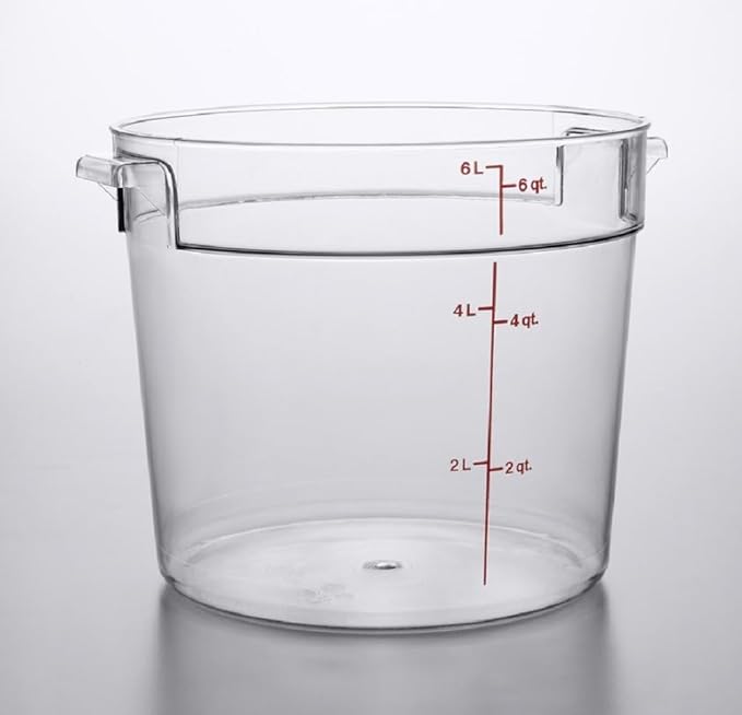Soro Essentials- 6 qt. Polycarbonate Round Food Storage Container with Graduated Markings Clear Color- Stackable Storage Bin Food Container with Handle for Pantry Organizer Storage Kitchen Fridge