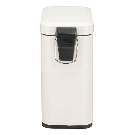 mDesign Small Modern 1.3 Gallon Rectangle Metal Lidded Step Trash Can, Compact Garbage Bin with Removable Liner Bucket and Handle for Bathroom, Kitchen, Craft Room, Office, Garage - Cream/Beige