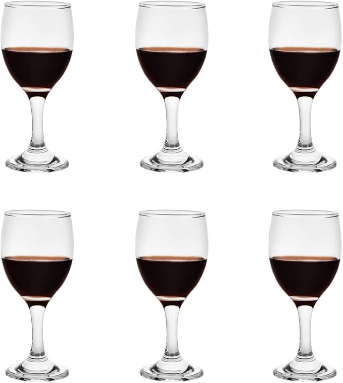 HEIGHT 5.6 Inches 120ML 4 Ounce Samll Capacity - Set of 6 Classic Red Small Wine Glasses Durable Clear White Lead-free Glass Cup For Party (Glass, 6Pcs4OZ)