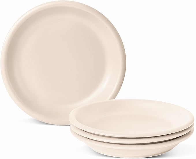 Timeworn Clay Dinner Plates, Set of 4, 10.25-Inch, Creamy White | Hand-Finished, Stoneware, Large Main Course Plate, Microwave and Dishwasher Safe