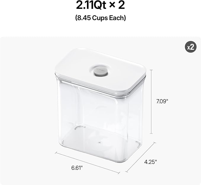VAKUEN Premium Airtight Food Storage Containers, Rectangular 2PC-SET(2.11qt), Smart One-Click Seal Lid, 100% Leak Proof, Keep Food Fresh Longer, BPA-FREE, Dishwasher/Freezer & Microwave Safe