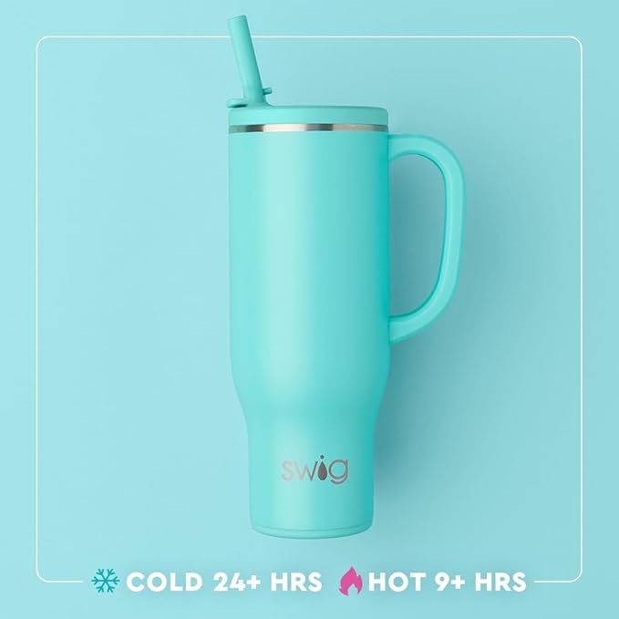 Swig Life 30oz Mega Mug, 30oz Tumbler with Handle and Straw, Large Insulated Tumblers, Cup Holder Friendly Travel Mug, Stainless Steel 30 oz Tumbler, Reusable Insulated Water Bottle (Lemon Meringue)