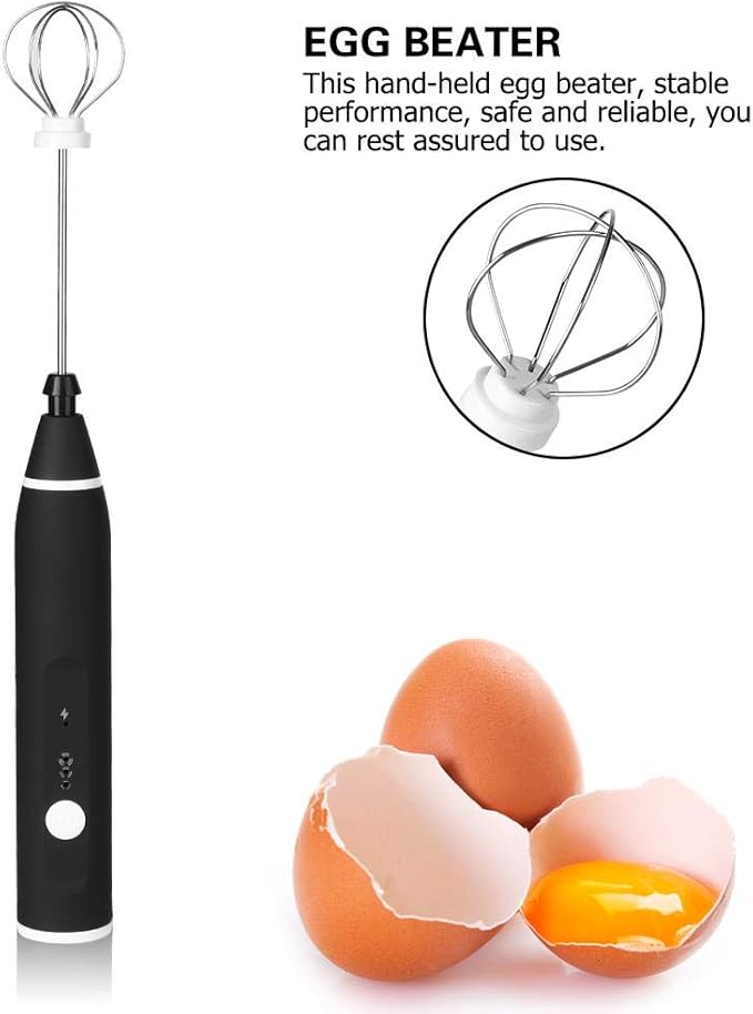 Electric Automatic Egg Beater Mixer Milk Frother 3 Speed Adjustable Blender with USB Charging Black for Home Office