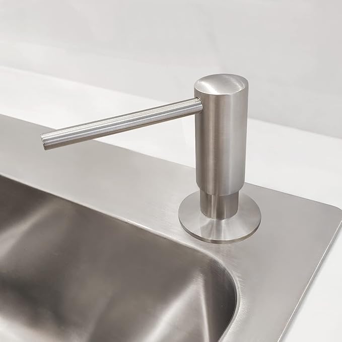 EADOT Brushed Nickel Built in Soap Dispenser for Kitchen Sink with 17 OZ PET Bottle Brass Pump Head Deck Mounted Dish Soap Dispenser