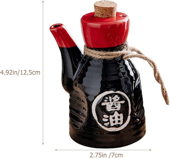 Luxshiny Japanese Style Ceramic Soy Sauce Vinegar Bottle 4.92X2.75X2.75 Inch Reusable Kitchen Dispenser for Cooking and Dining Seasoning