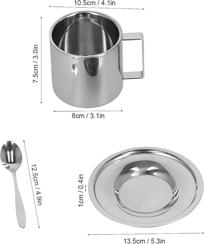 Coffee Cup Set,3PCS/Set Insulated Stainless Steel Double Walled Mugs Milk Tea Cup with Spoon Set(280ml)