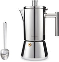 Easyworkz Diego Stovetop Espresso Maker 12Cup 17.5 oz Moka Pot, Bundled with Stainless Steel Long Hollow Handle 7g Measuring Spoon, Brushed Silver